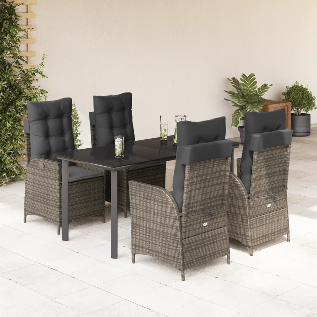 3-tlg. Garten-Essgruppe mit Kissen Grau Poly Rattan