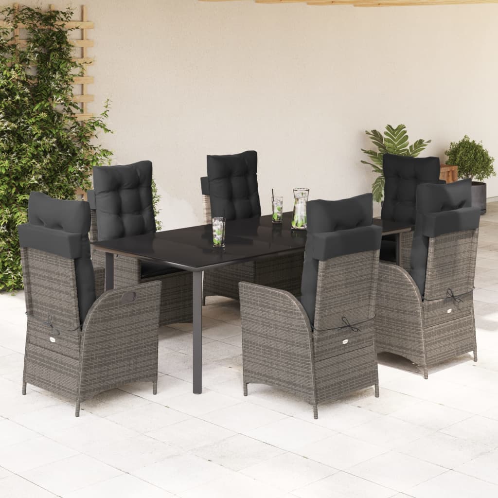 3-tlg. Garten-Essgruppe mit Kissen Grau Poly Rattan