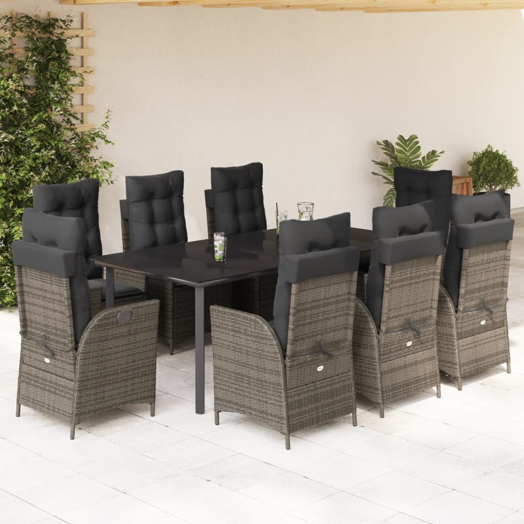 3-tlg. Garten-Essgruppe mit Kissen Grau Poly Rattan