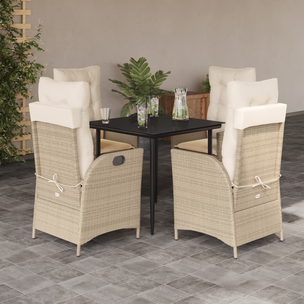 3-tlg. Garten-Essgruppe mit Kissen Beige Poly Rattan