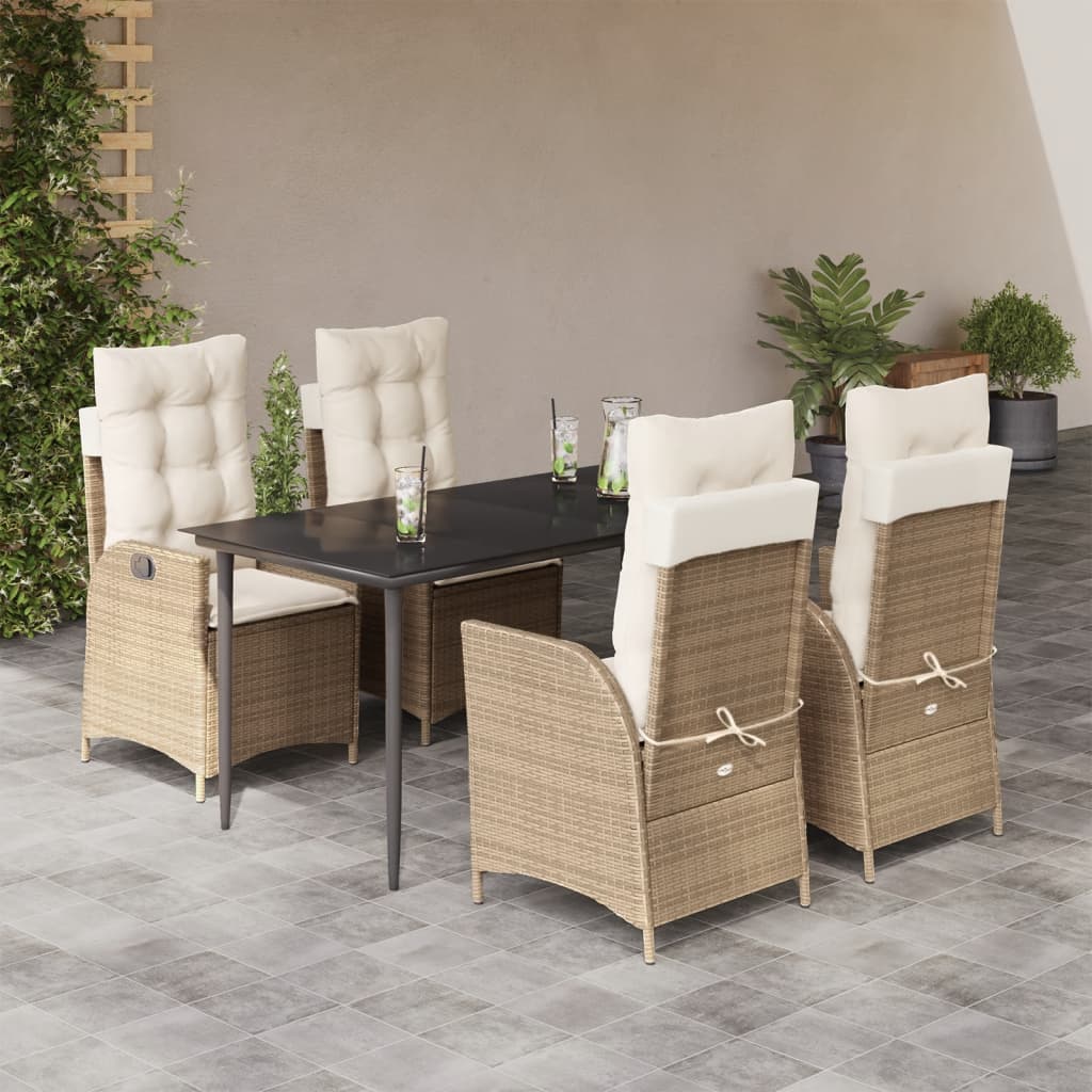 3-tlg. Garten-Essgruppe mit Kissen Beige Poly Rattan