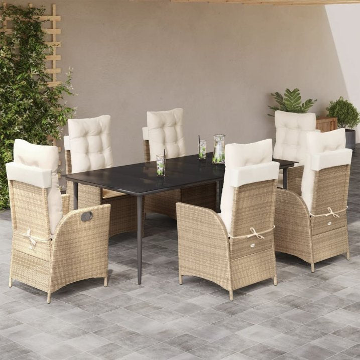 3-tlg. Garten-Essgruppe mit Kissen Beige Poly Rattan