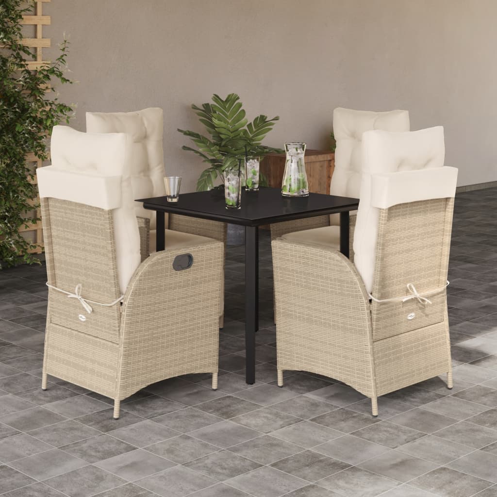 3-tlg. Garten-Essgruppe mit Kissen Beige Poly Rattan