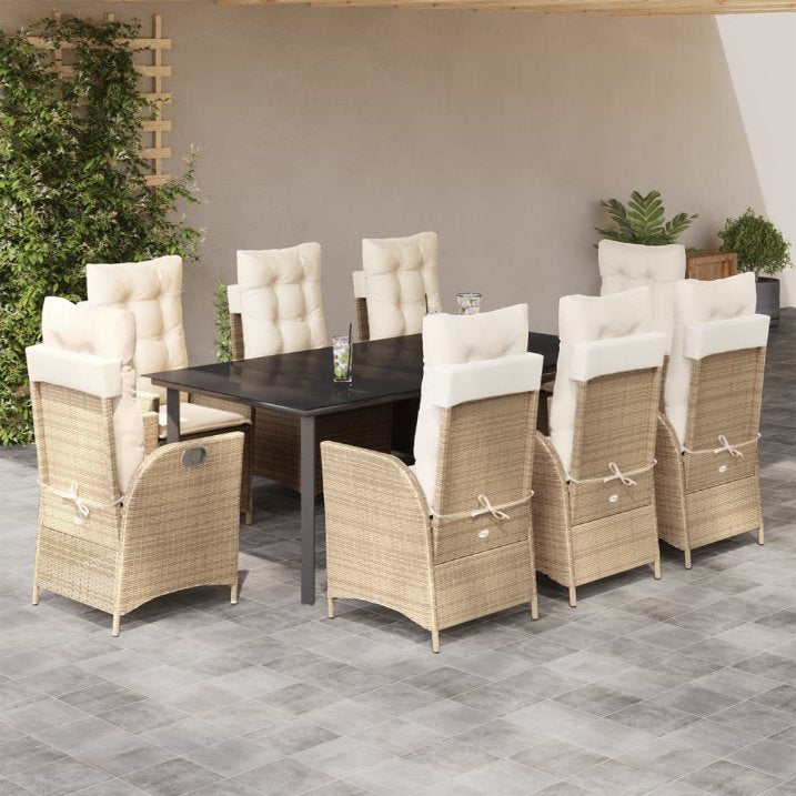 3-tlg. Garten-Essgruppe mit Kissen Beige Poly Rattan