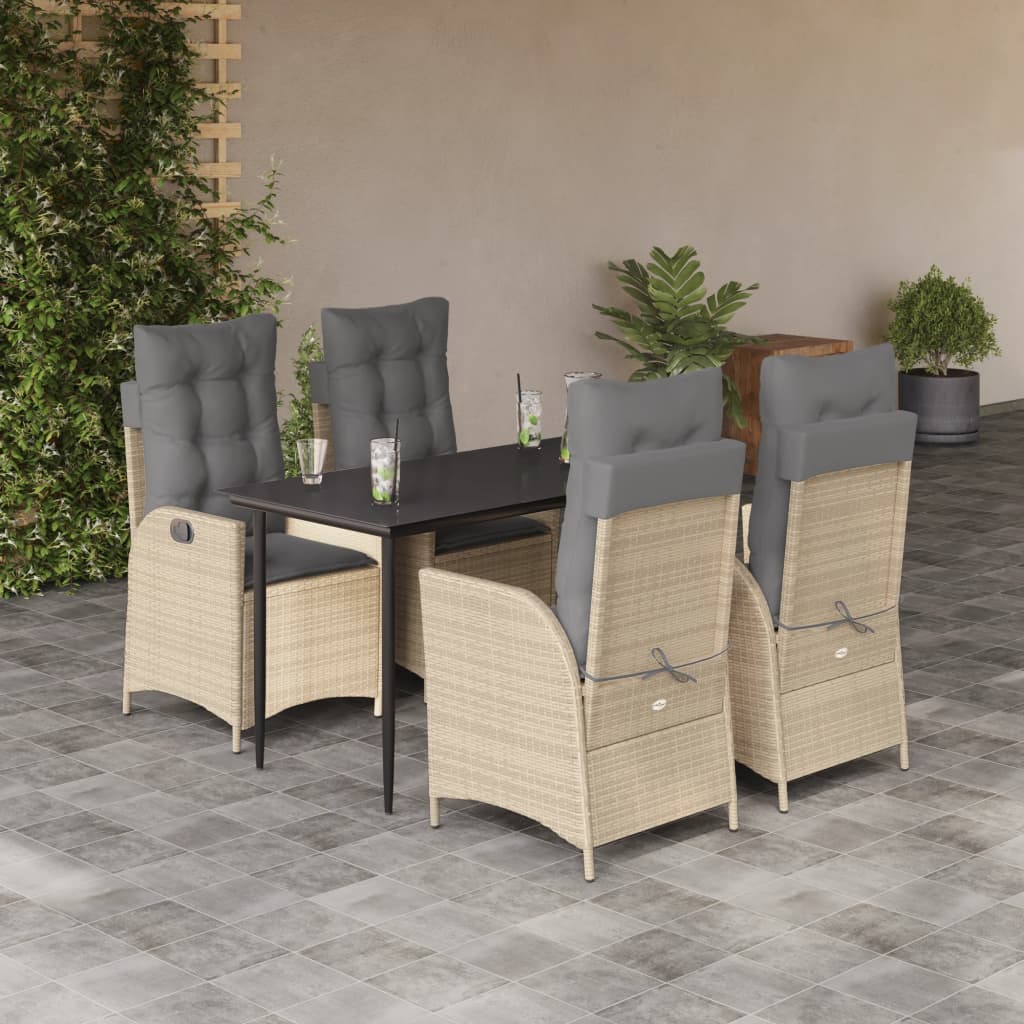 3-tlg. Garten-Essgruppe mit Kissen Beige Poly Rattan