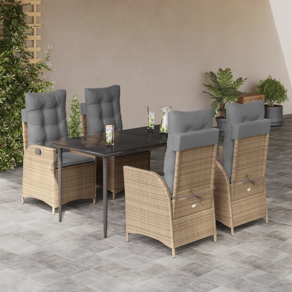 3-tlg. Garten-Essgruppe mit Kissen Beige Poly Rattan
