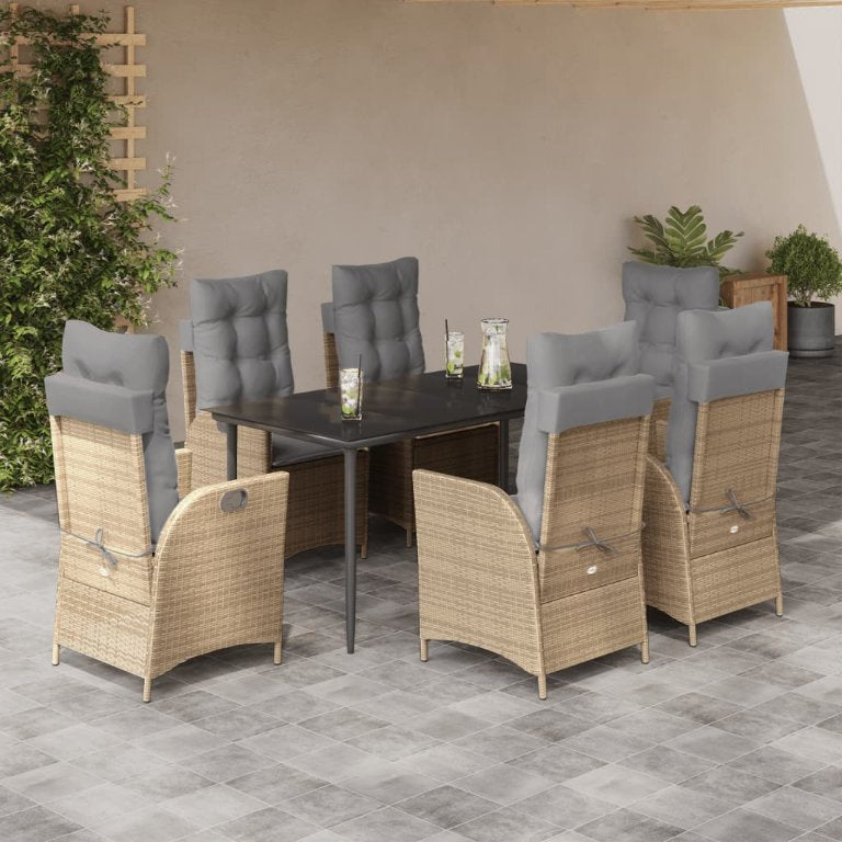 3-tlg. Garten-Essgruppe mit Kissen Beige Poly Rattan