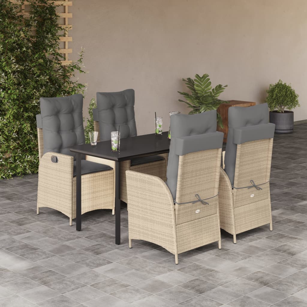 3-tlg. Garten-Essgruppe mit Kissen Beige Poly Rattan