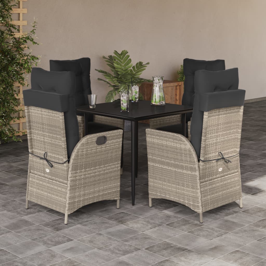 3-tlg. Garten-Essgruppe mit Kissen Hellgrau Poly Rattan