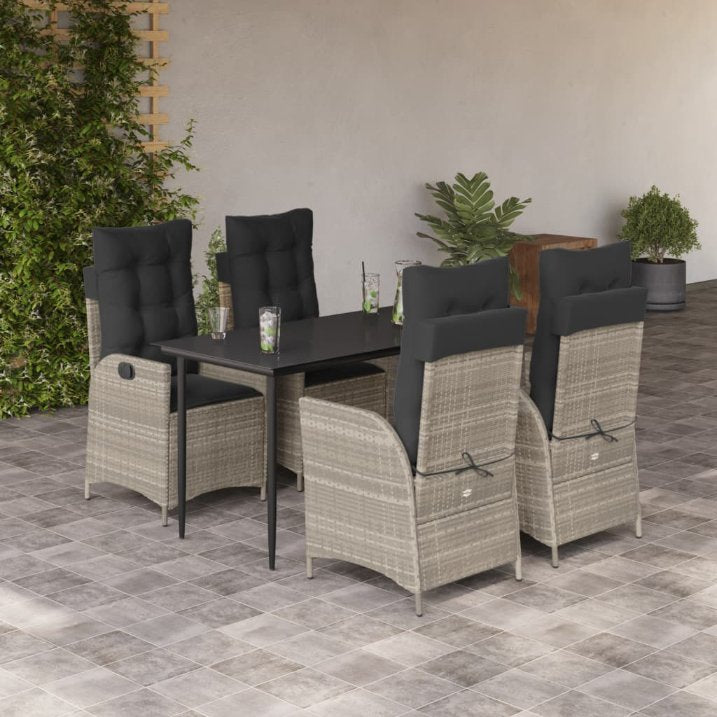 3-tlg. Garten-Essgruppe mit Kissen Hellgrau Poly Rattan