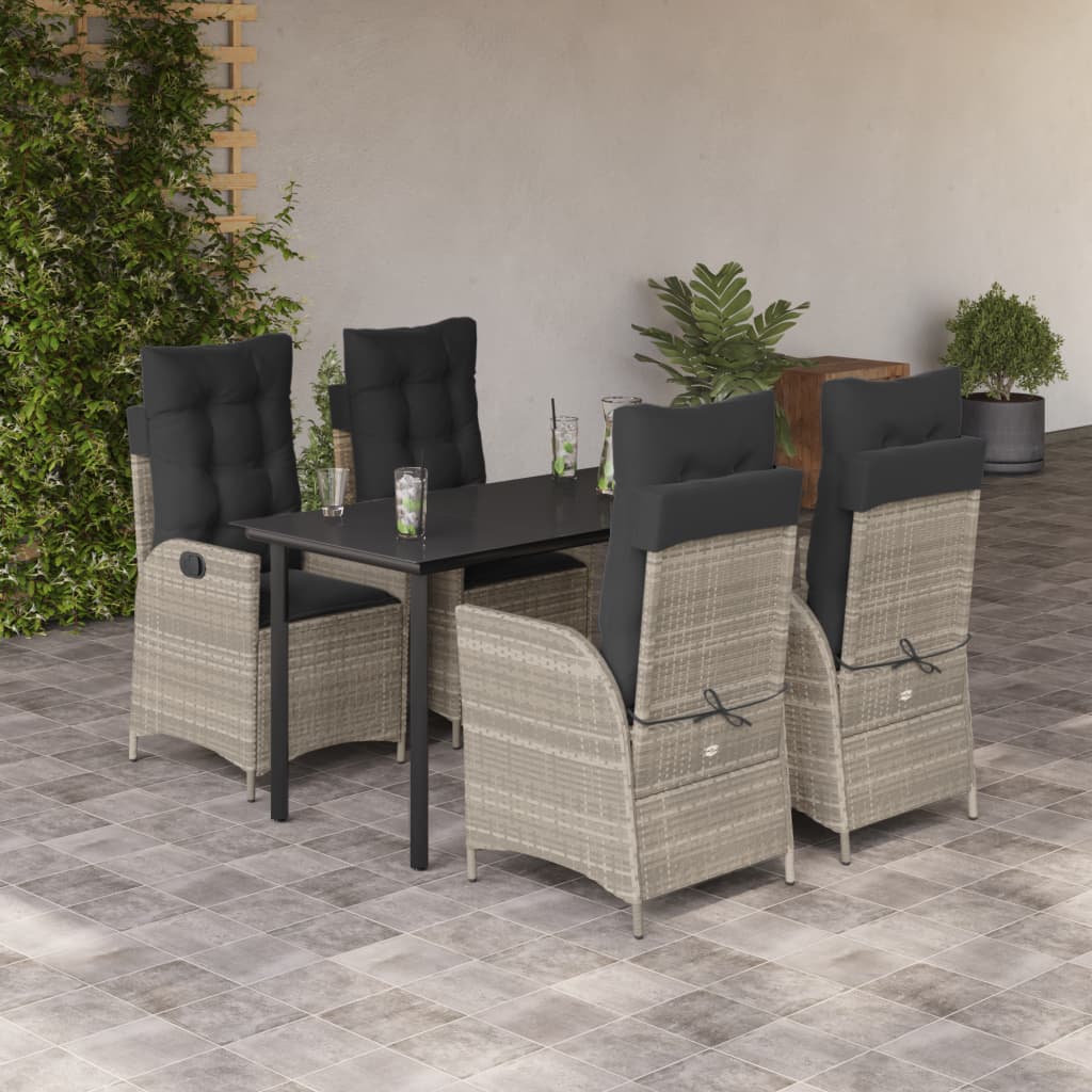 3-tlg. Garten-Essgruppe mit Kissen Hellgrau Poly Rattan