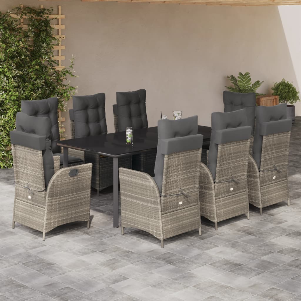 3-tlg. Garten-Essgruppe mit Kissen Hellgrau Poly Rattan