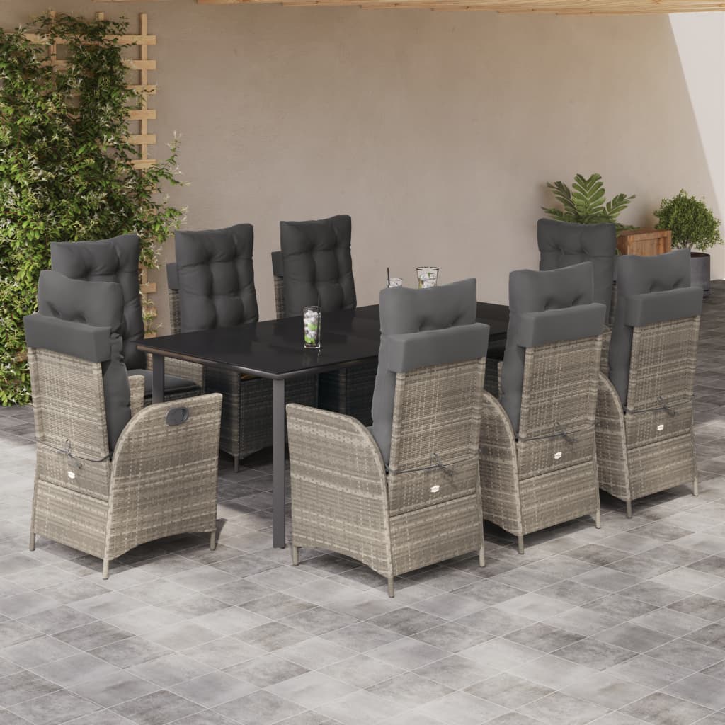 3-tlg. Garten-Essgruppe mit Kissen Hellgrau Poly Rattan