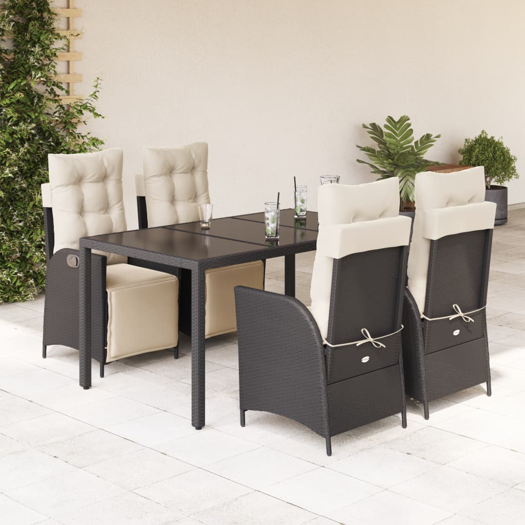 3-tlg. Garten-Essgruppe mit Kissen Schwarz Poly Rattan