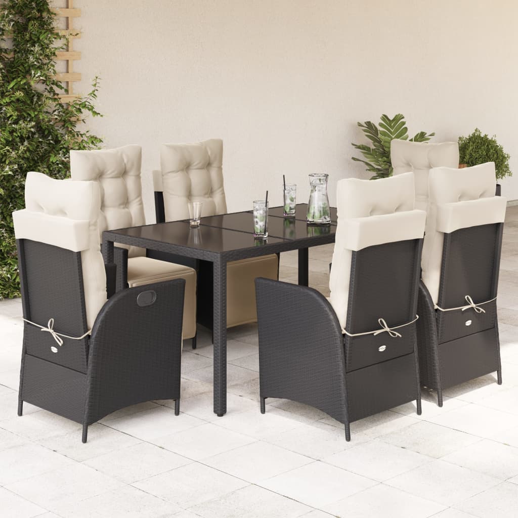 3-tlg. Garten-Essgruppe mit Kissen Schwarz Poly Rattan