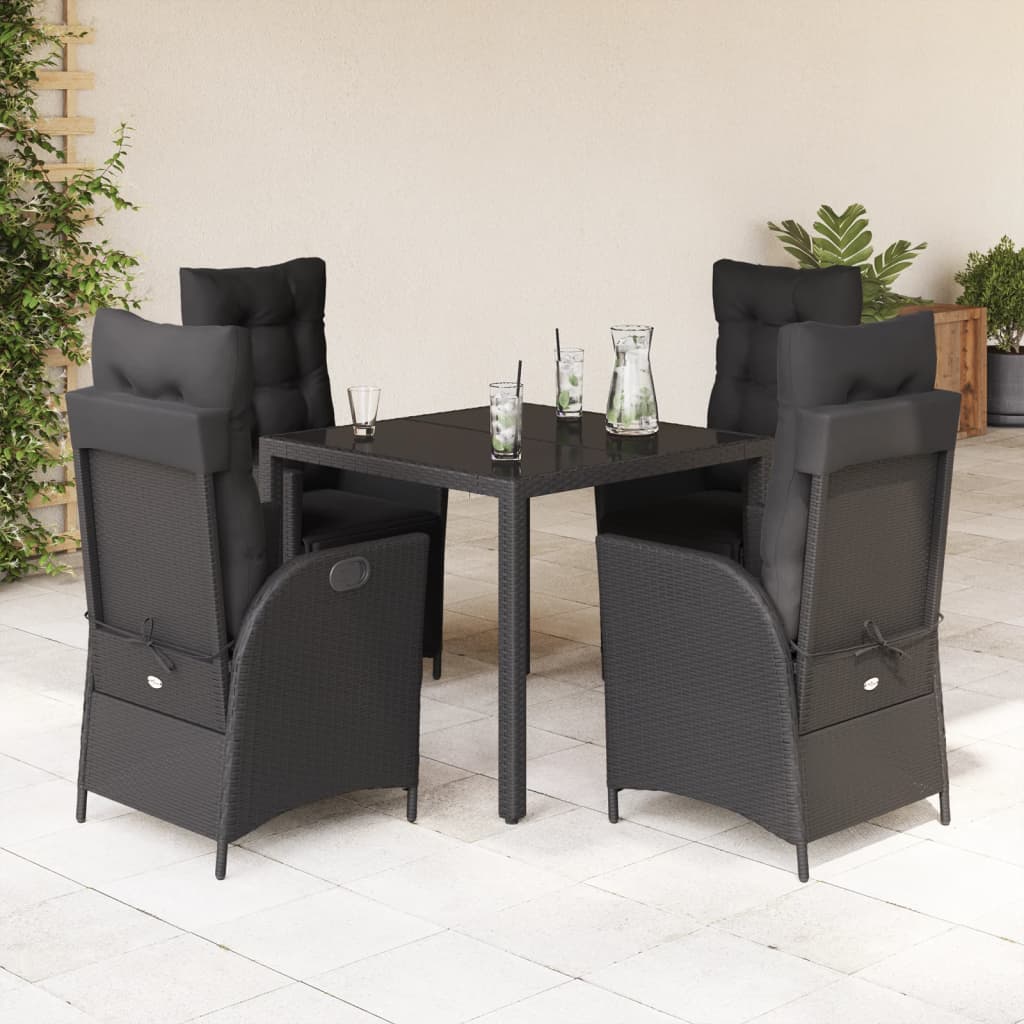 3-tlg. Garten-Essgruppe mit Kissen Schwarz Poly Rattan