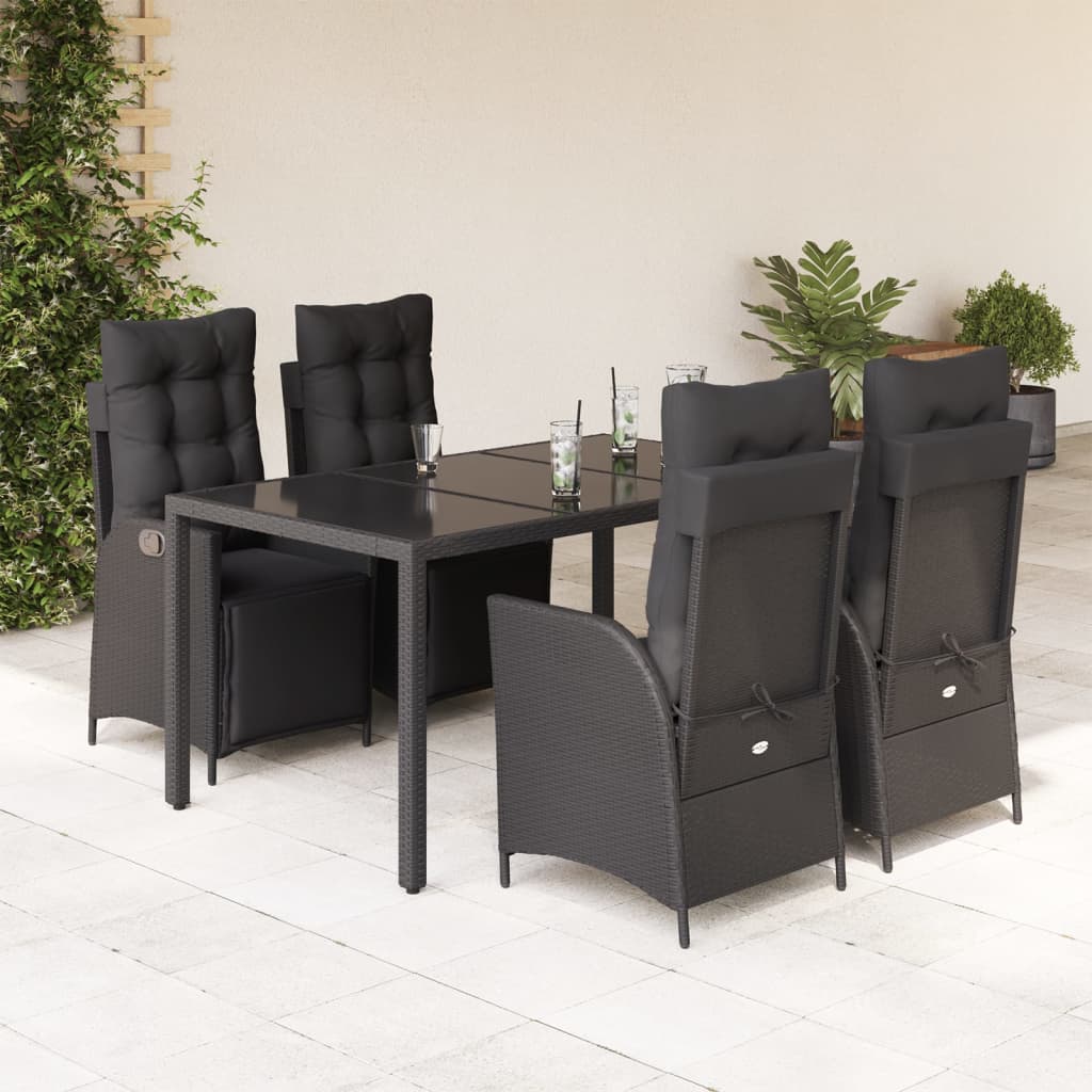 3-tlg. Garten-Essgruppe mit Kissen Schwarz Poly Rattan