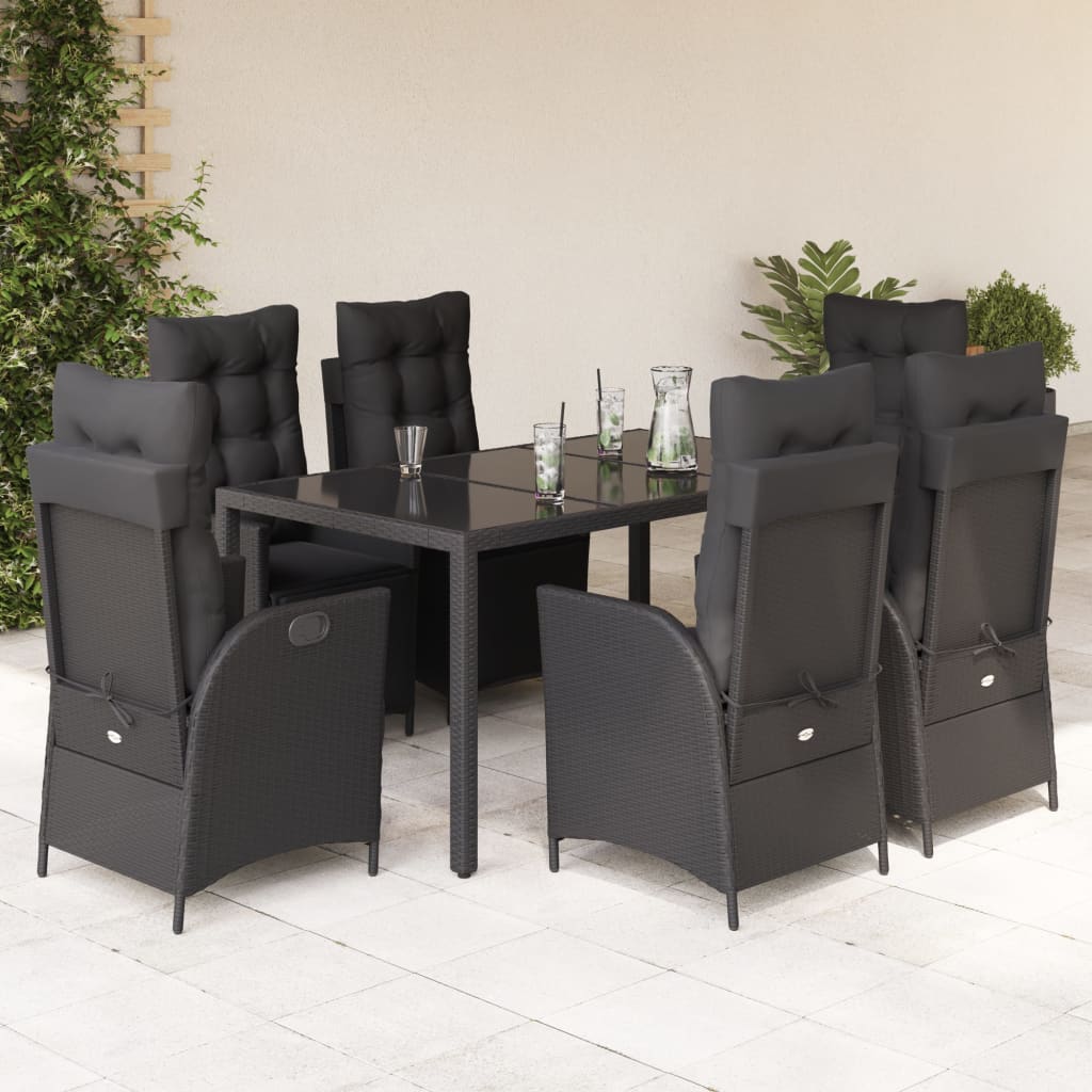 3-tlg. Garten-Essgruppe mit Kissen Schwarz Poly Rattan