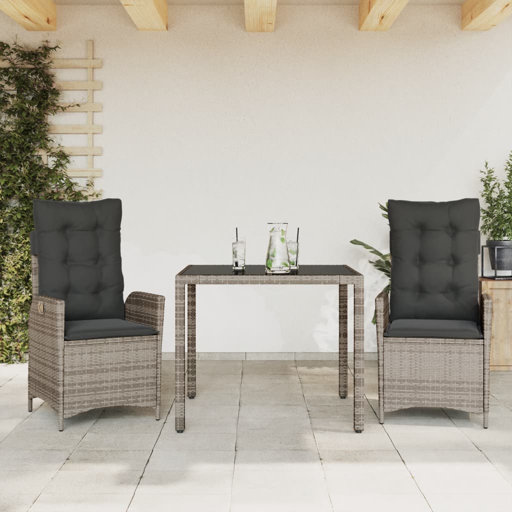 3-tlg. Garten-Essgruppe mit Kissen Schwarz Poly Rattan