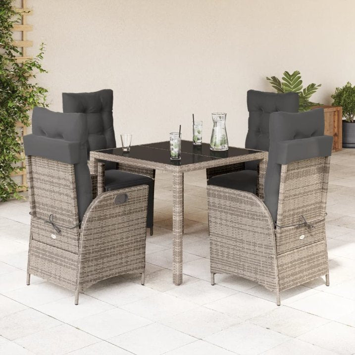 3-tlg. Garten-Essgruppe mit Kissen Schwarz Poly Rattan