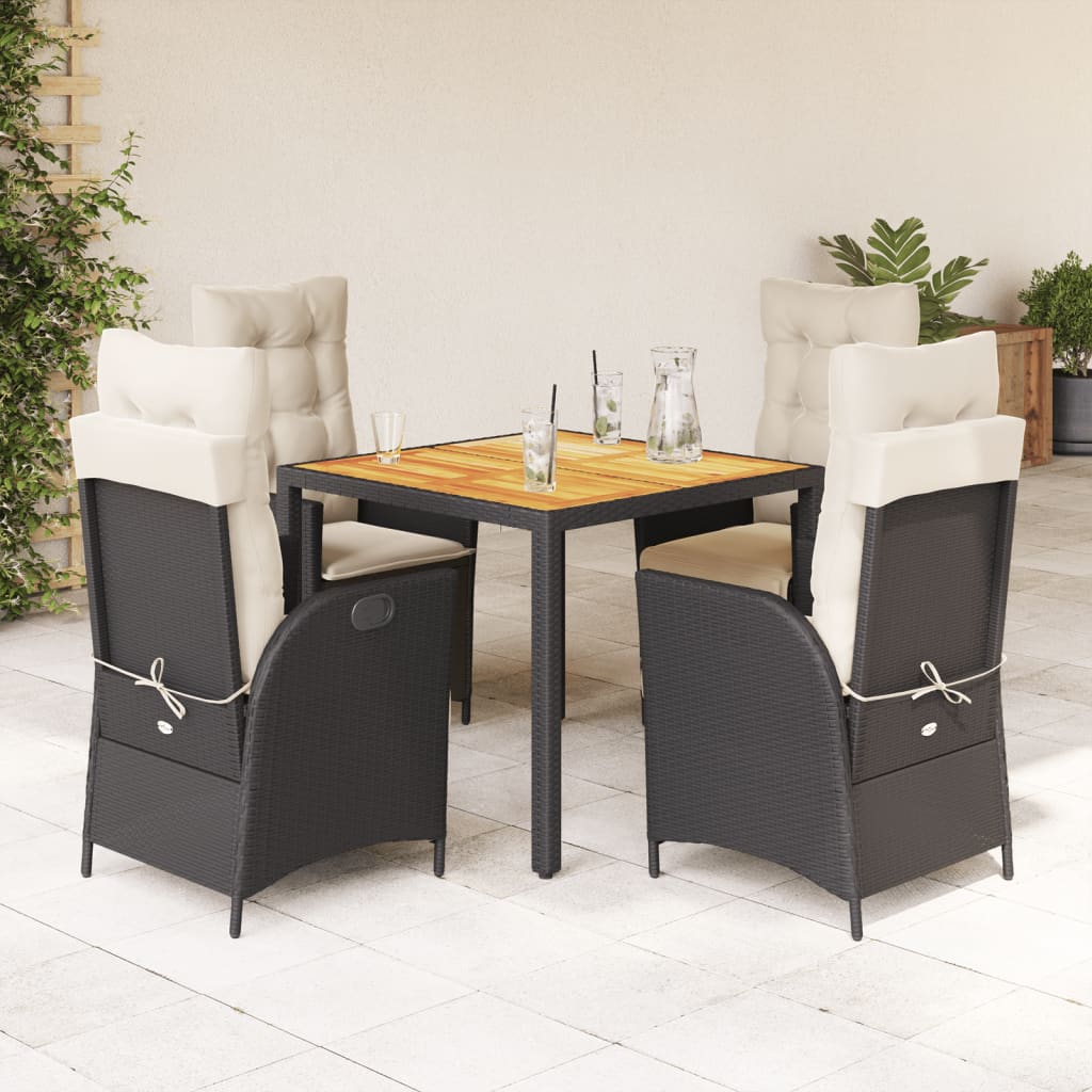 3-tlg. Garten-Essgruppe mit Kissen Schwarz Poly Rattan