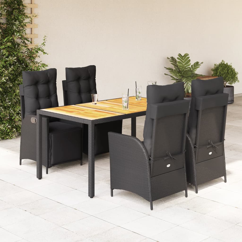 3-tlg. Garten-Essgruppe mit Kissen Schwarz Poly Rattan