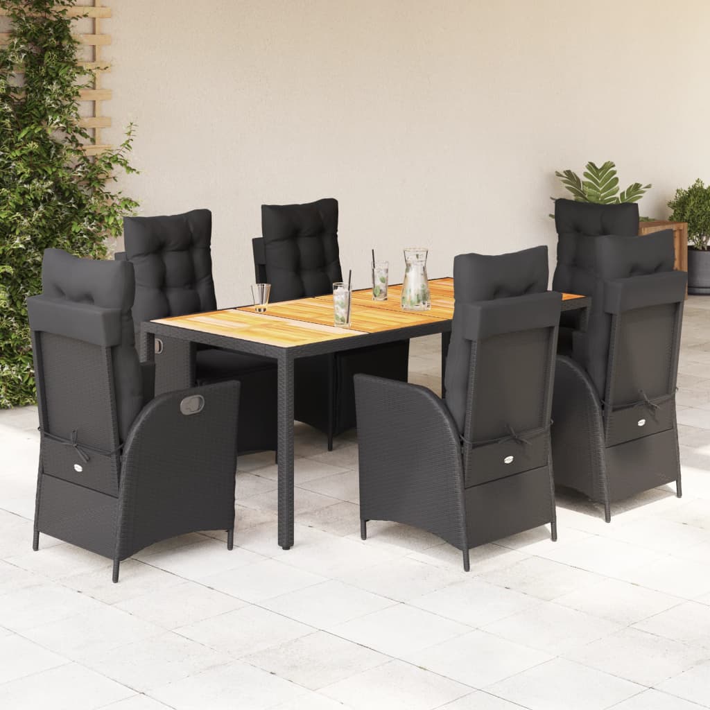 3-tlg. Garten-Essgruppe mit Kissen Schwarz Poly Rattan