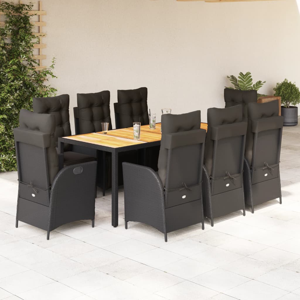 3-tlg. Garten-Essgruppe mit Kissen Schwarz Poly Rattan