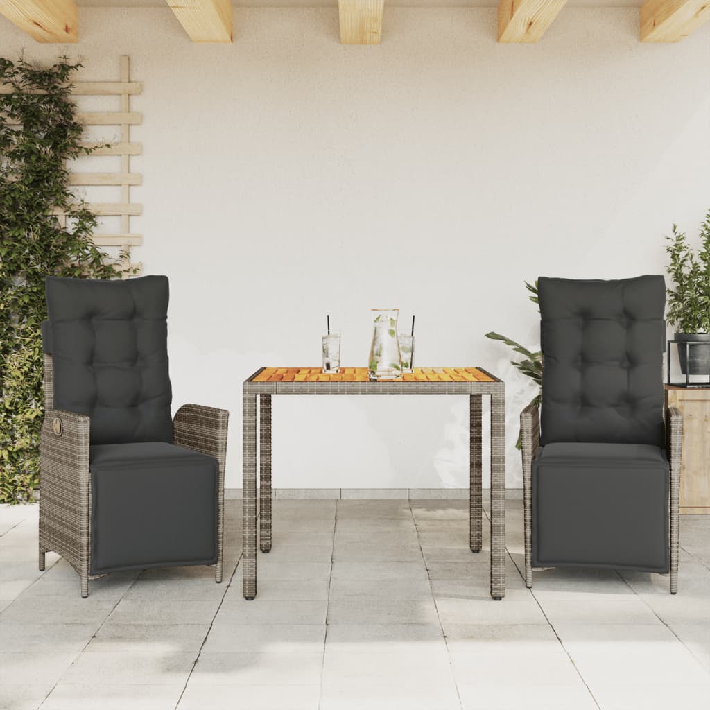 3-tlg. Garten-Essgruppe mit Kissen Schwarz Poly Rattan