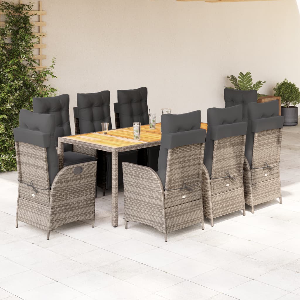 3-tlg. Garten-Essgruppe mit Kissen Schwarz Poly Rattan