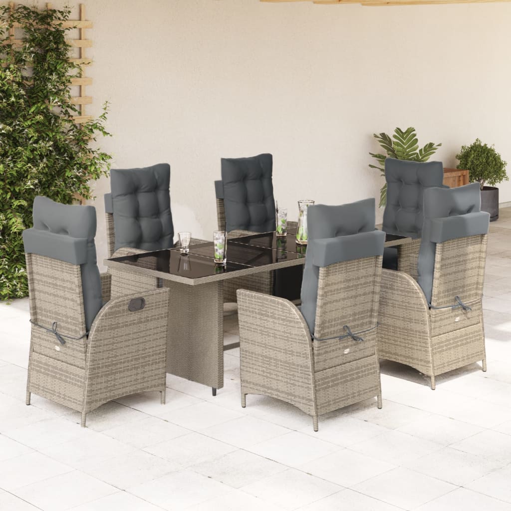 7-tlg. Garten-Essgruppe mit Kissen Schwarz Poly Rattan