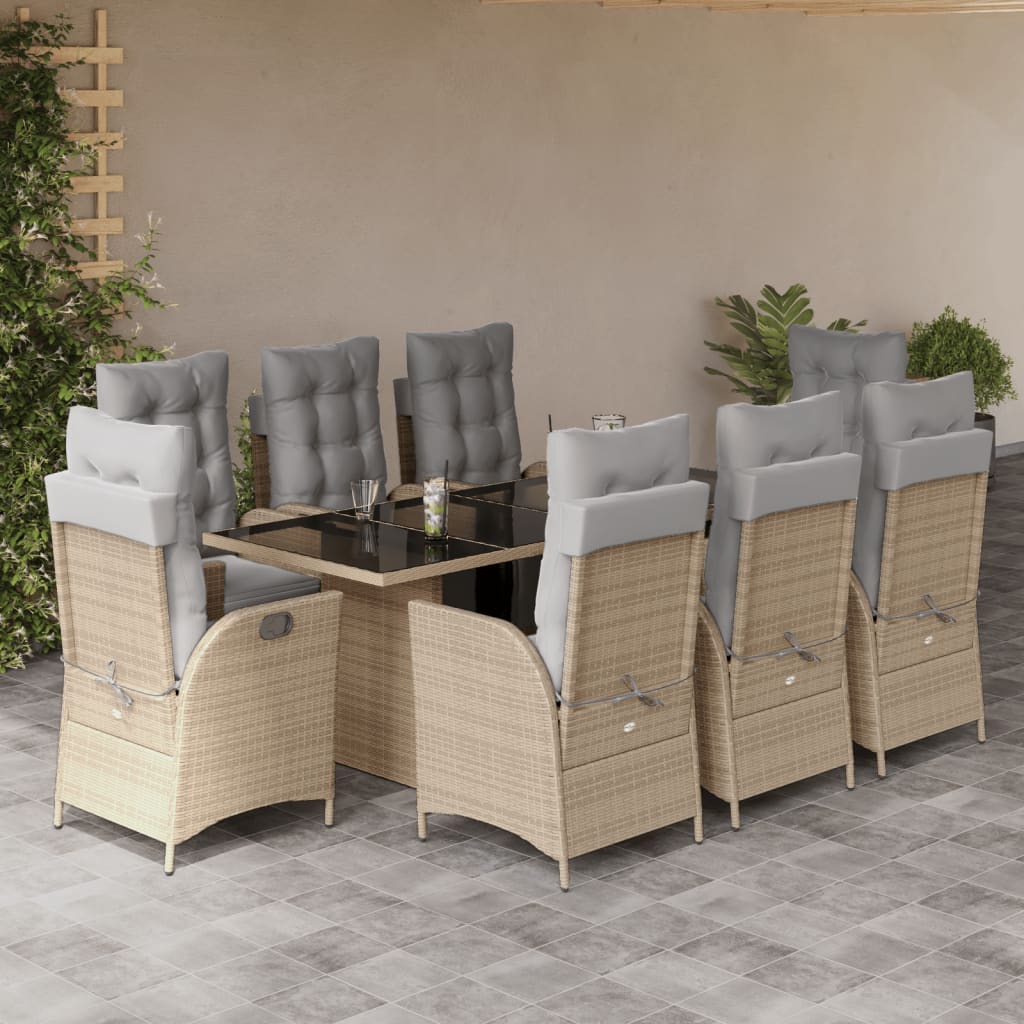 7-tlg. Garten-Essgruppe mit Kissen Schwarz Poly Rattan