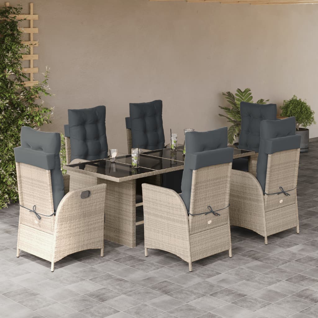 7-tlg. Garten-Essgruppe mit Kissen Schwarz Poly Rattan