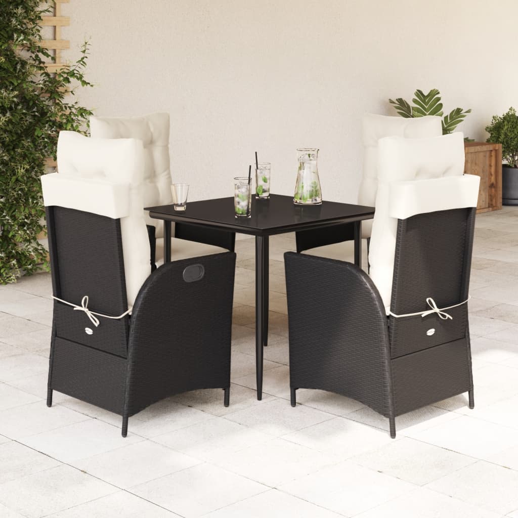 3-tlg. Garten-Essgruppe mit Kissen Schwarz Poly Rattan