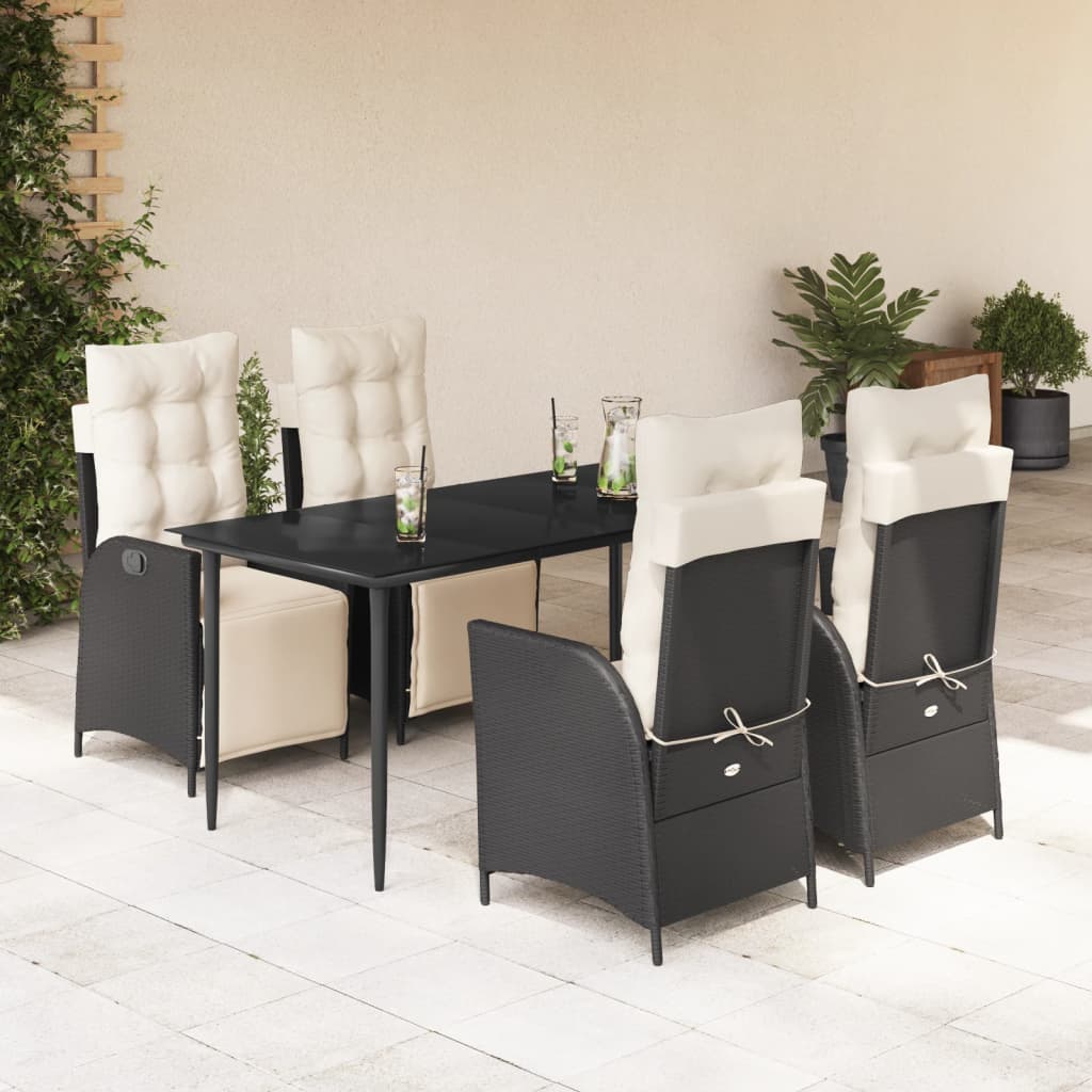 3-tlg. Garten-Essgruppe mit Kissen Schwarz Poly Rattan