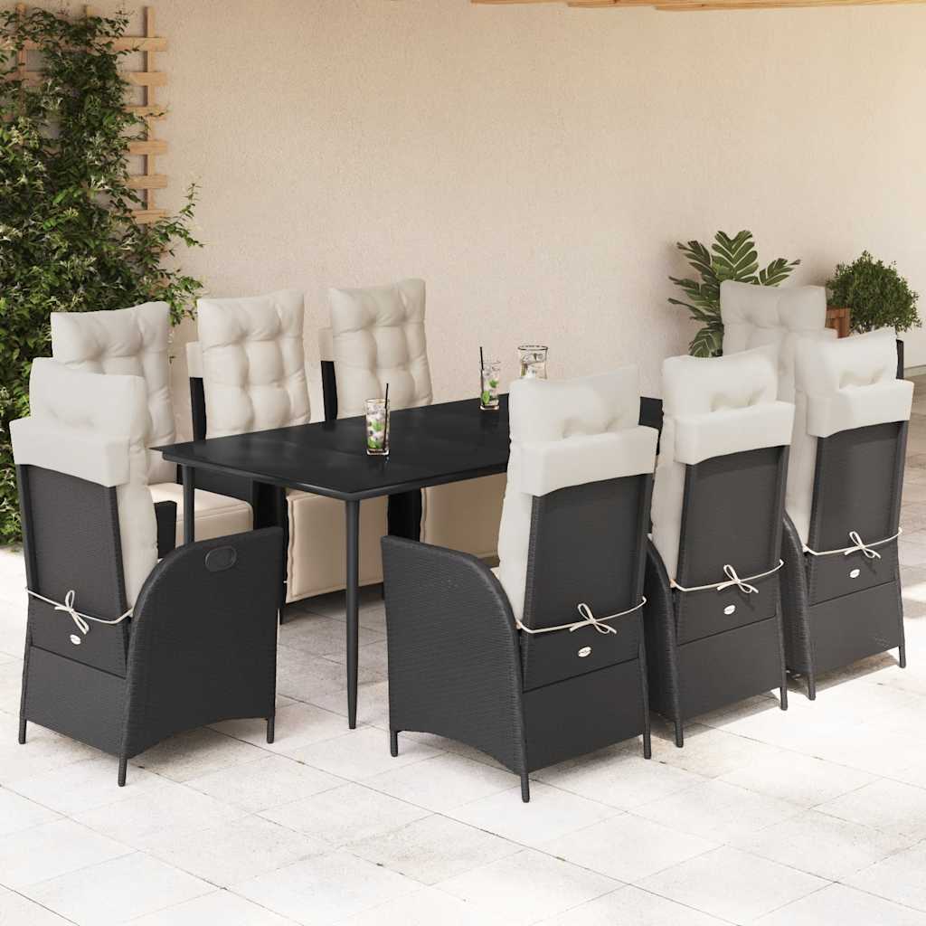3-tlg. Garten-Essgruppe mit Kissen Schwarz Poly Rattan