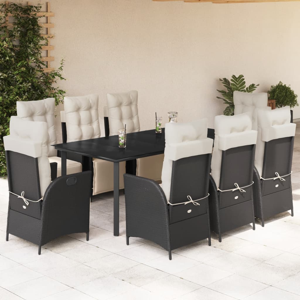 3-tlg. Garten-Essgruppe mit Kissen Schwarz Poly Rattan