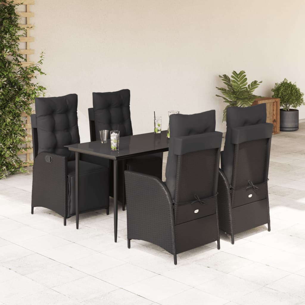 3-tlg. Garten-Essgruppe mit Kissen Schwarz Poly Rattan