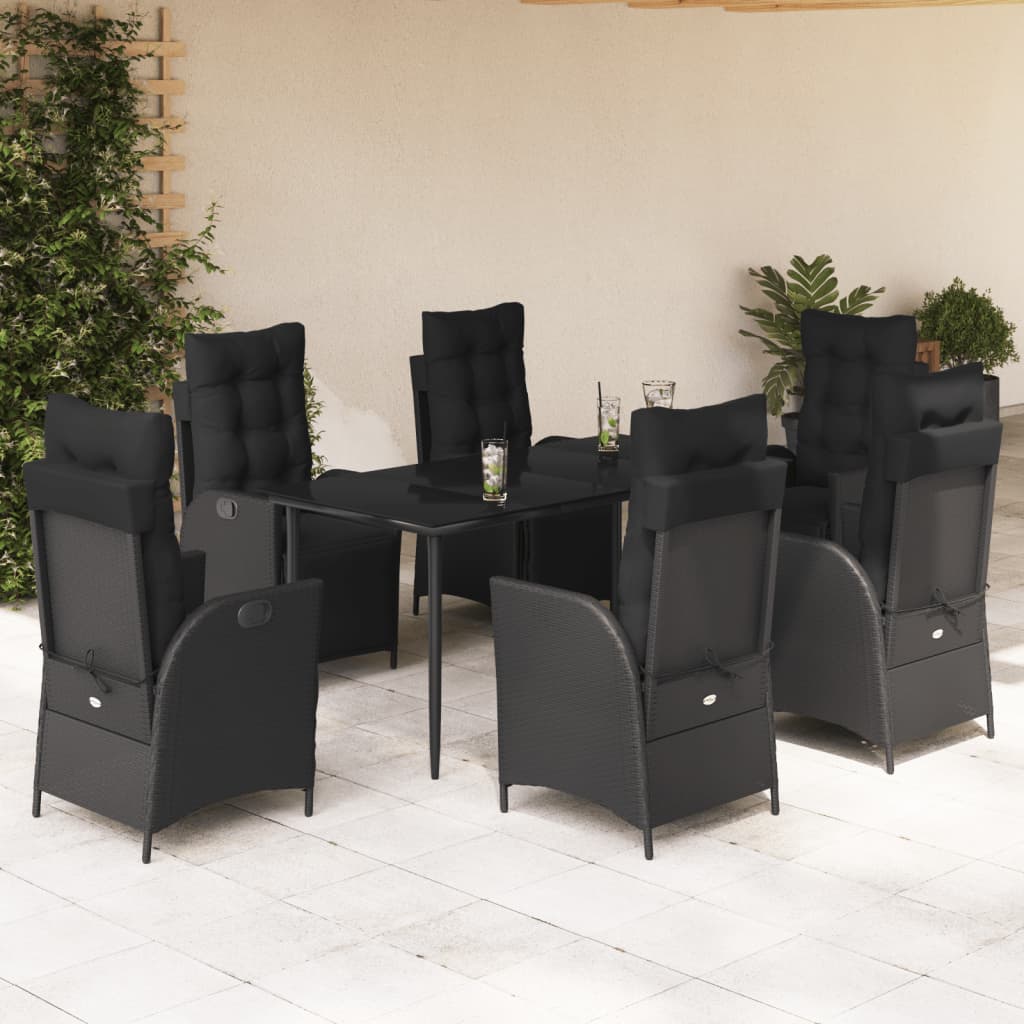 3-tlg. Garten-Essgruppe mit Kissen Schwarz Poly Rattan