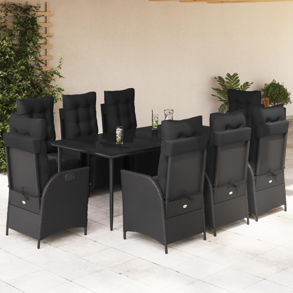 3-tlg. Garten-Essgruppe mit Kissen Schwarz Poly Rattan