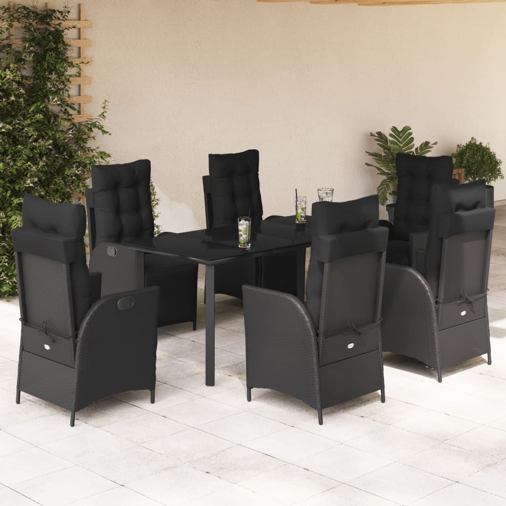 3-tlg. Garten-Essgruppe mit Kissen Schwarz Poly Rattan