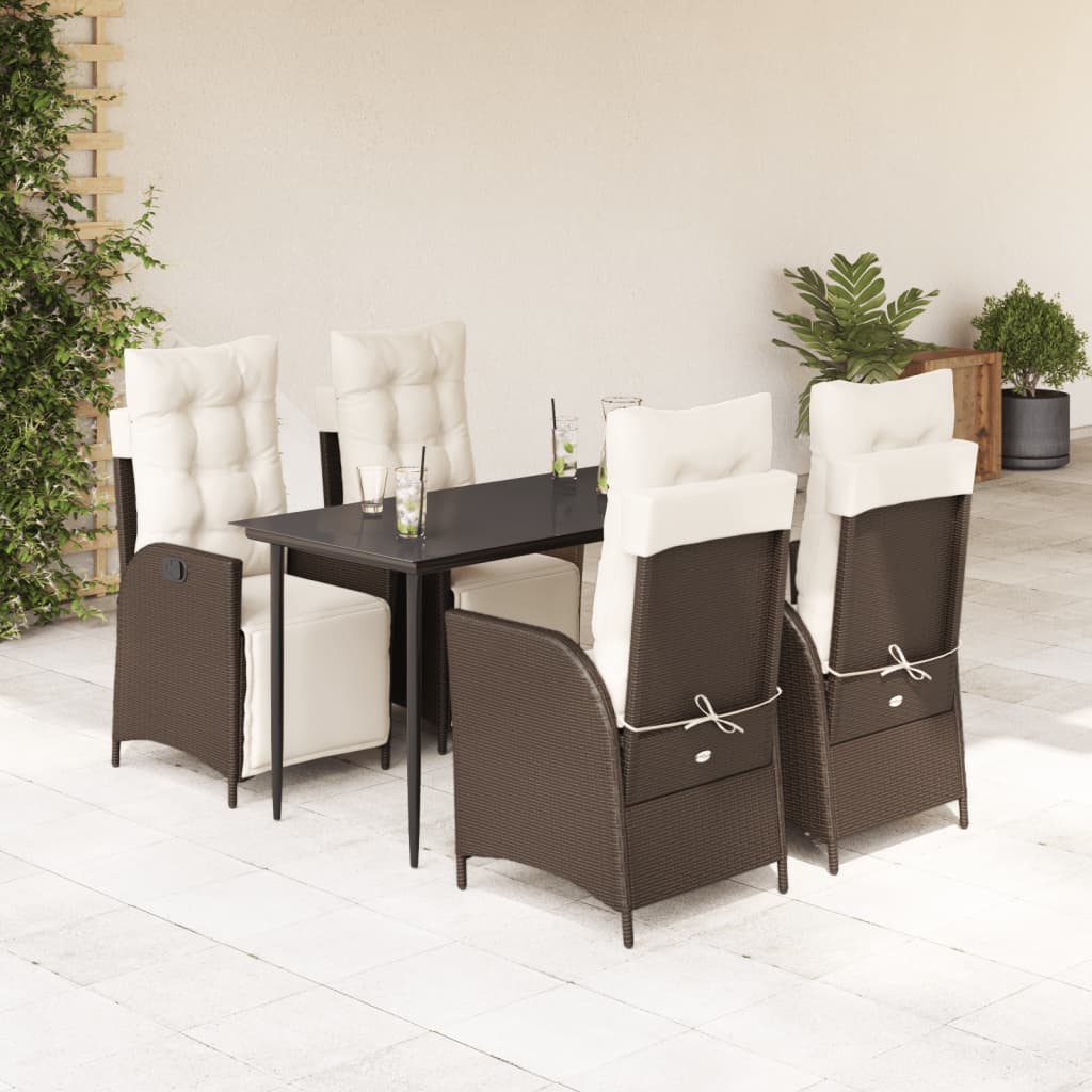 3-tlg. Garten-Essgruppe mit Kissen Braun Poly Rattan