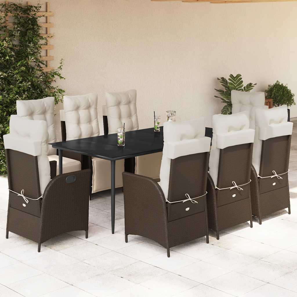 3-tlg. Garten-Essgruppe mit Kissen Braun Poly Rattan
