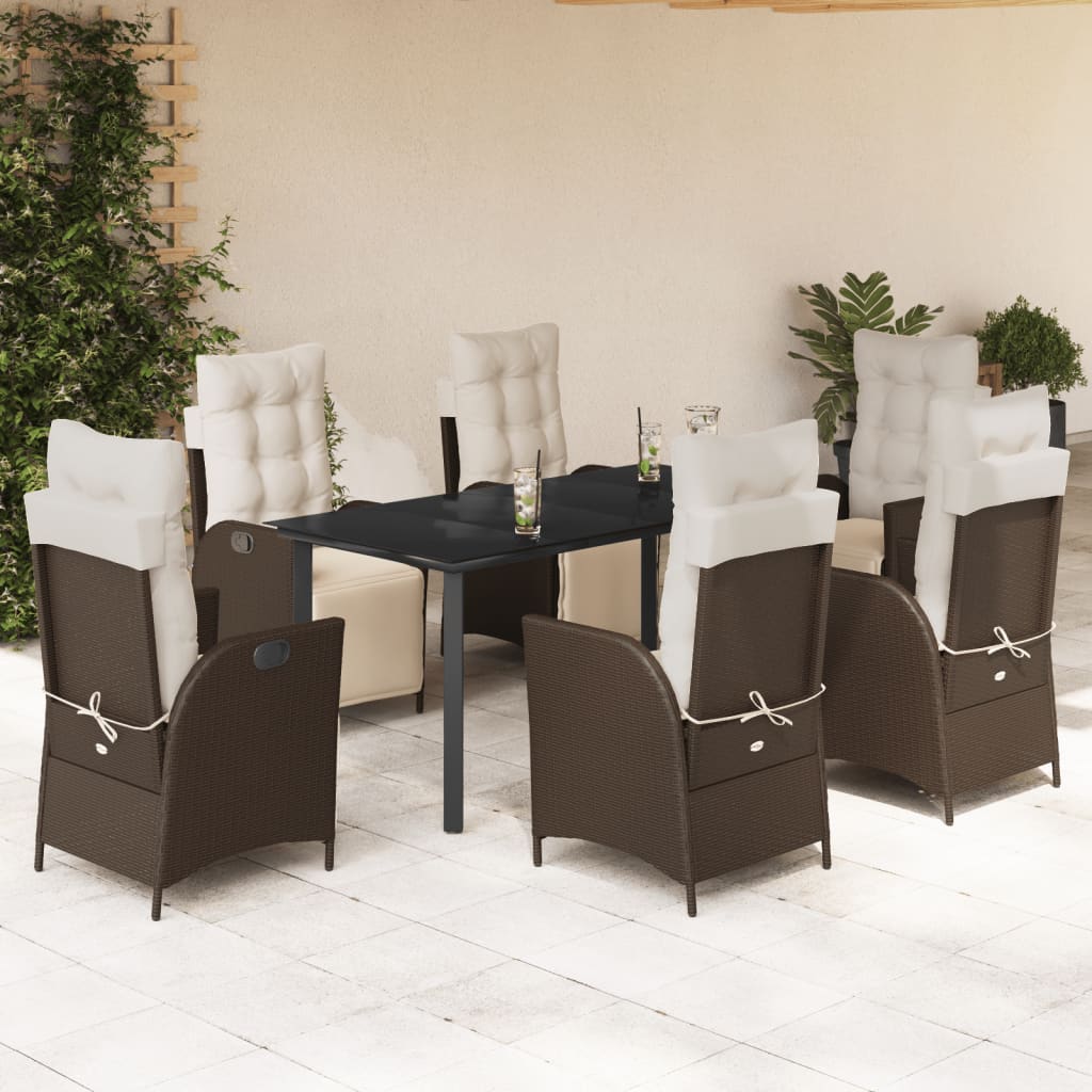 3-tlg. Garten-Essgruppe mit Kissen Braun Poly Rattan