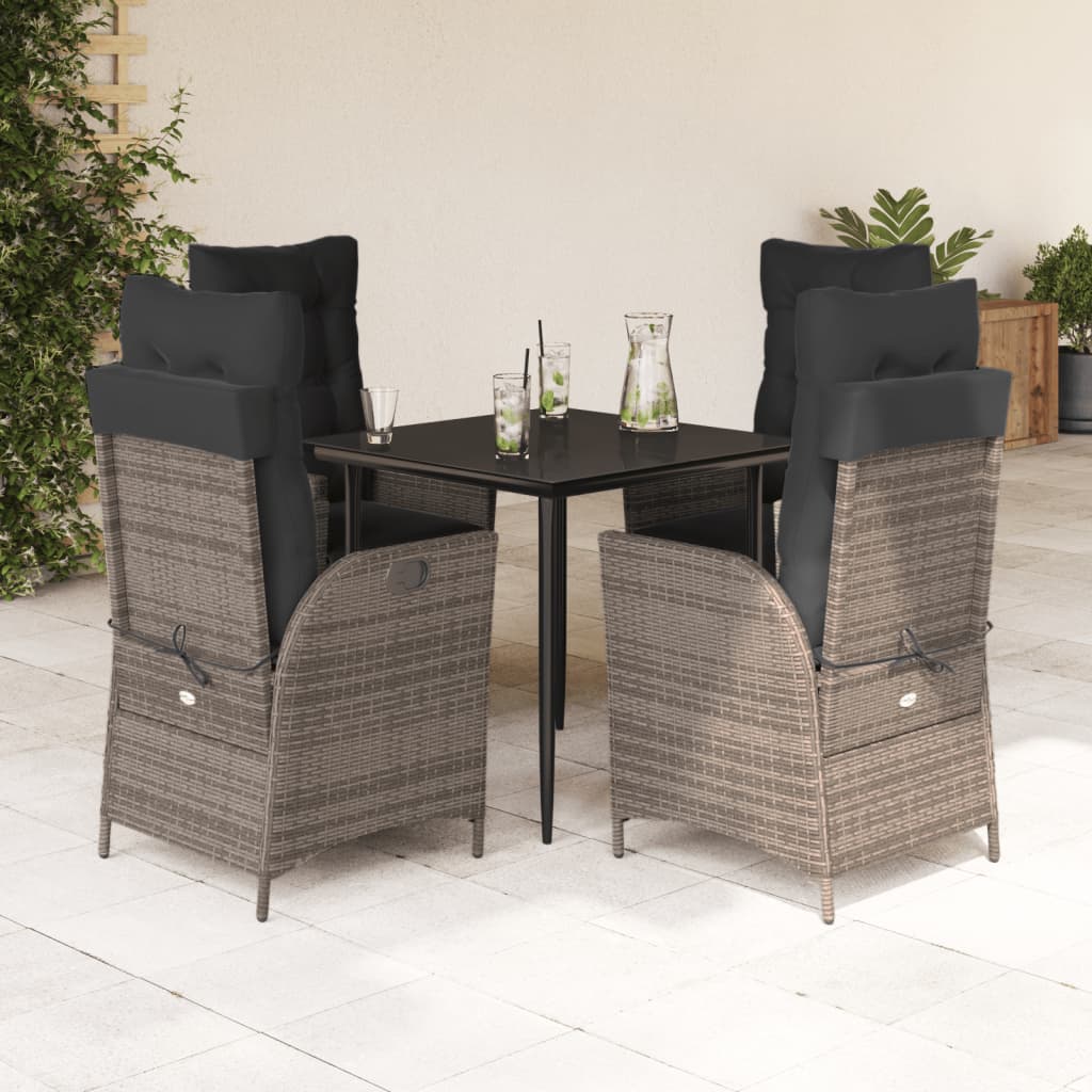3-tlg. Garten-Essgruppe mit Kissen Grau Poly Rattan