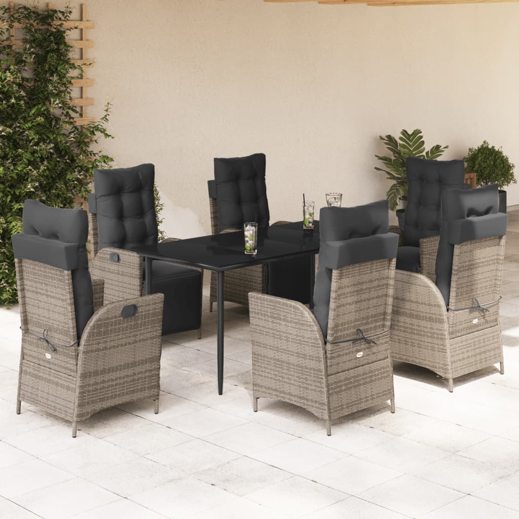3-tlg. Garten-Essgruppe mit Kissen Grau Poly Rattan