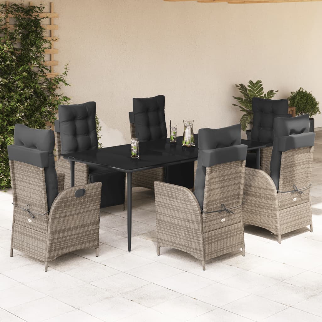 3-tlg. Garten-Essgruppe mit Kissen Grau Poly Rattan