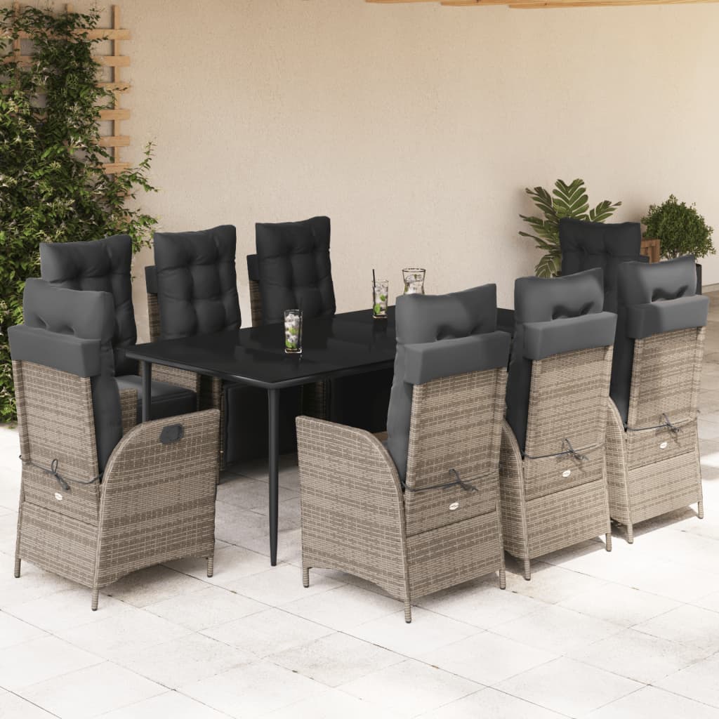 3-tlg. Garten-Essgruppe mit Kissen Grau Poly Rattan