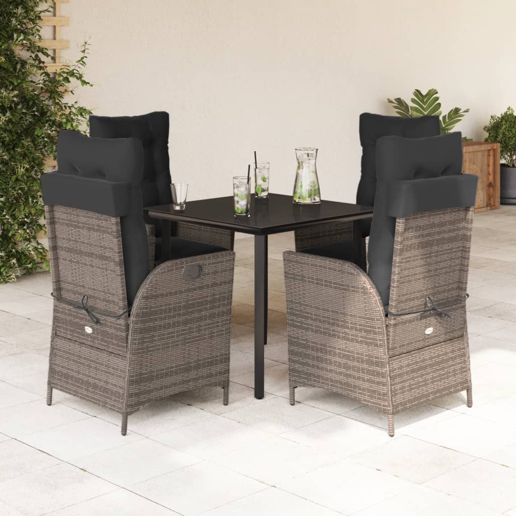 3-tlg. Garten-Essgruppe mit Kissen Grau Poly Rattan