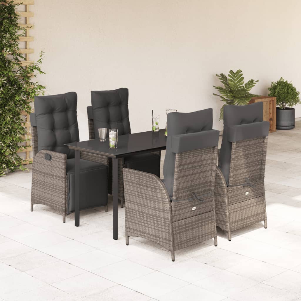 3-tlg. Garten-Essgruppe mit Kissen Grau Poly Rattan